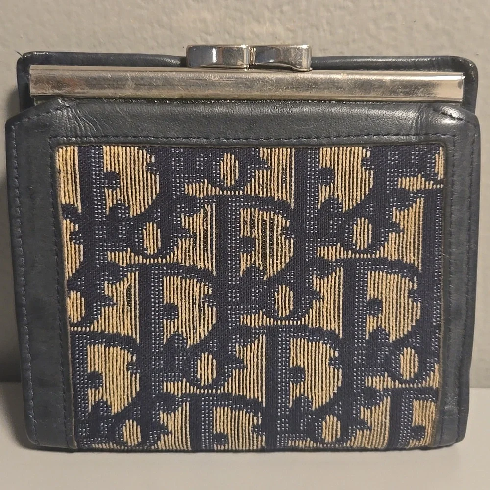 Dior Kisslock Trotter Wallet Blue and Cream